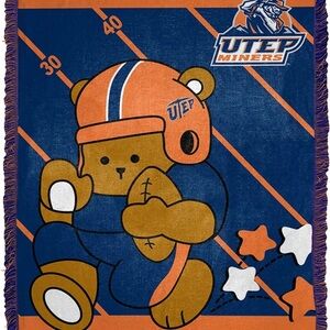 UTEP Miners Teddy Bear Baby Throw Blanket New In Package 36x46”